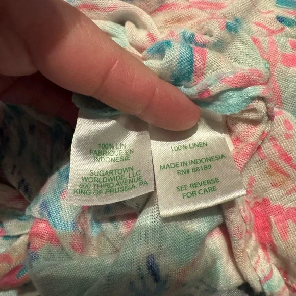 Lilly Pulitzer Linen Shirt Serene Blue Fish - Picture 7 of 8